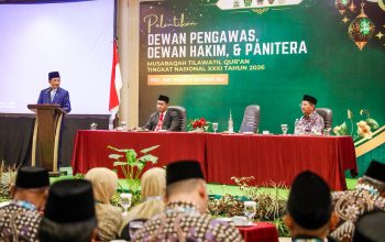 Menteri Agama Nasaruddin Umar saat memberikan arahan dalam pengukuhan Dewan Pengawas dan Dewan Hakim MTQ Nasional XXXI di Grand Candi Hotel Semarang (foto: Pemprov Jateng)